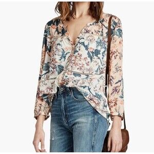 Lucky Brand Floral Blouse Top Mixed Print Peasant BOHO size Medium